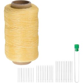 HARFINGTON Thread for Sewing Upholstery Thread 284 Yards 260m 150D Waxed Polyester Thread Wear-Resistant Embroidery Cord String Cotton with 30pcs Needles for Quilting Leather, White