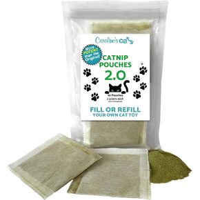 Caroline's Cats Organic Catnip Packets for Cat Toys 2.0 – More Potent Refill Pouches for Flapping Bird, Flopping Fish, and Others, 10 Tea Bags