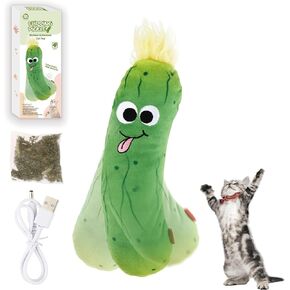 Gigwi Interactive Catnip Cat Toys, Electronic Flopping Toys Motion Activated, Automatic Moving Cat Toys for Indoor Cats, USB Rechargeable Cat Enrichment Toy Self Play for Hunting and Kicker, Pickle