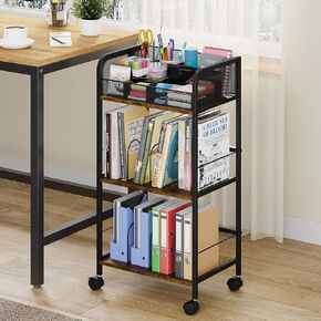 3-Tier Rolling Office Utility Cart, File Organizer Cart with M-Divider, Filing Cabinet with DIY Stationery Organizer, Mobile Device Storage Cart with Lockable Wheel for Book, Notebook, iPad, Laptop