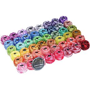 48 Pearl Cotton Yarn Variegated Colors Crochet Thread Set Ball 5g per Balls Rainbow of Size 8 Color Variations Crochet &Knitting Yarn and Free 30 Golden Needles 48Balls,