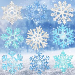 Dianelhall 45 Pcs Snowflake Cutouts Winter Bulletin Board Decorations Wonderland Paper Cutouts Christmas Blue Silver Wall Decals with Glue Points for Classroom Home Holiday Winter Party Supplies