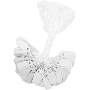 100 pcs White Paper Tags, Jewelry Price Tags with String (3/8" x 7/8" (10 x 22 mm))