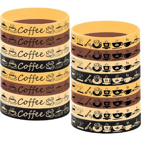 24PCS Coffee Themed Rubber Bracelet Party Favors Latte Coffee Silicone Bracelet Birthday Hoilday Baby Shower Party Supplies Decorations