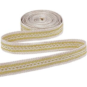 PH PandaHall 5 Yard Golden Braided Trim Gimp Ribbon Upholstery Webbing Vintage Jacquard Ribbon for Sewing Garment Bag Strap Belt Decorative Ribbons for Curtain Chairs Furniture, 3/4 inch Wide