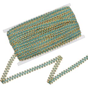 Gimp Braid Trim 1/2 Inch 12cm x 25 Yards Polyester Gold Edge Woven Trim Lace Ribbon Fabric Upholstery Trim for Sewing/Costume/Home Decor/DIY Craft/Curtain/Jewelry Making [Sky Blue]