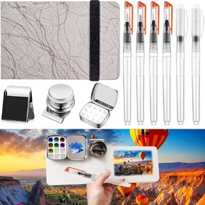 Mini Watercolor Paint Set, Pocket Artist Watercolor Travel Set Includes 11 Pcs of Outdoor Sketching Supplies, Mini Paint Kit for Painters Artists Students Couples, No Pigment