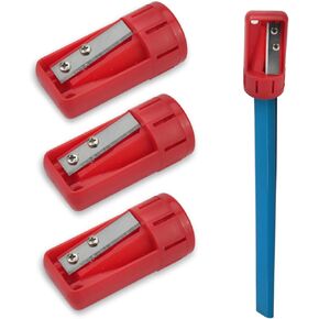 BRBASAP 3Ps Contractor Pencil Sharpener Carpenter Manual Portable Woodworking Sharpens Heavy Duty Manual Construction Square&Flat Pencils Essential Tool for Contractors&Construction Workers (Red)