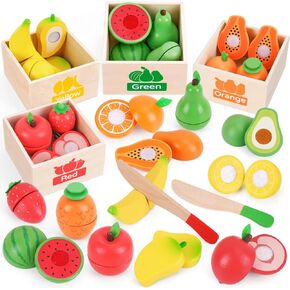 Fruit Sets - Kids Learning Toys for Toddlers 1-3, Play Kitchen Accessories Pretend Play Toys, Play Food Sets for Kids Kitchen, Wooden Fruit Preschool Toys for Girl Boy Christmas Birthday Gifts