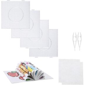 4pcs 5mm Fuse Beads Boards Set,130 Patterns,Tweezers and Ironing Paper Large Clear Plastic Pegboards Template Beads Boards for Kids Craft Beads