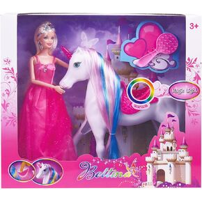 BETTINA Magical Lights Unicom and Princess Doll, Horse Toys Playset, Unicorn Toys Princess Gifts for 3 to 7 Year Olds Girls Kids