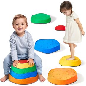 Vevor Balance Steping Stones for Kids ، 5 pcs ، ما يصل إلى 220 رطلاً ، والأحجار الصغار غير المنقوسين ، وأحجار تنسيق الدورة العائلية للعب الداخلي أو الخارجي للأطفال الذين تتراوح أعمارهم بين 3 4 5 6 7 8+