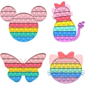 BlueMelon 4-Pack Pop It Fidget Toy Set – Includes Pop It Butterfly Pop It, Mouse Pop It, Kitty Cat Pop It – Fun Sensory Toys for Stress Relief and Focus