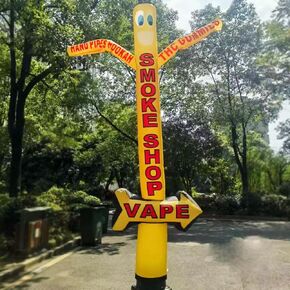 20ft Vape Smoke Shop Air Inflatable Tube Man Dancer with Arrow | Eye-Catching Hookah Hand Pipes Sky Wacky Waving Ultimate Brand Visibility | Both Side Printed Yellow | Cmpt. 18-inch (Without Blowers)