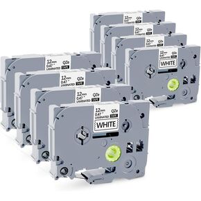 8Pack TZe-231 Tape Label Maker Compatible with Brother P-Touch TZe-231 Tape, TZE231 ½" 0.47"x 26.2 ft Laminated Black on White, for use with PT-D210, PT-H110, PT-D220, PT-D410, PT-D600