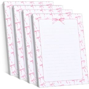 Thenshop 4 Pcs Coquette Bow Note Paper Coquette Preppy Pink Bow Writing Paper Notes Pads Coquette Stuff Planner Pink Journaling Notebooks Coquette School Supplies for Women Bow Themed Party Favors