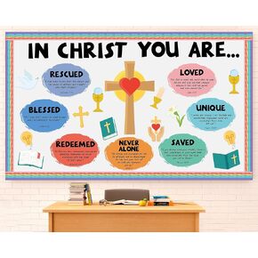 Christian Jesus Bulletin Board Decoration Set Religious Cross Bible Paper Cutouts You Are Positive Inspirational Motivational Borders Spring Summer Sunday Easter School Classroom Prayer Board Supplies
