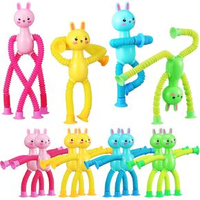 12 Pack Easter Bunny Suction Cup Pop Tubes Animals Cute Sensory Tool Stretchy Suction Cup Pop Tube Bunnies for Easter Basket Stuffers Gifts Party Favors