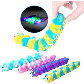 4Pcs 3D Caterpillar Fidget Toys with 10 Seconds Light-Up, Silicone Suction Slug Fidget Sensory Toys, Anti-Anxiety Finger Strength Trainer for Adults & Kids (Four Color)