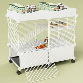 Small Guinea Pig Cages Indoor, C&C Chinchilla Rat Cage Rabbit House on Wheels with Removable Tray & 0.2" Safety Mesh
