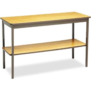 Utility Table with Bottom Shelf, Rectangular, 48w x 18d x 30h, Oak/Brown