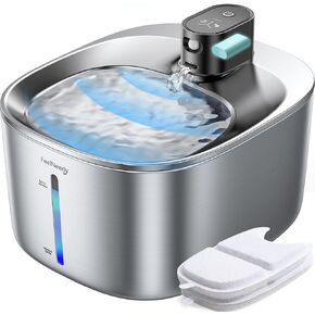Wireless Cat Water Fountain Stainless Steel with Sensor, 4000mAh Battery Operated, 4L/135fl oz Pet Water Fountain for Cats Dogs, Ultra Quiet Cat Drinking Fountain with 2 Filters (YPD-C004S)