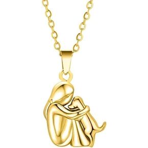 Art Attack Two Tone Dainty I Love My Dog Chain Necklace, Forever In My Heart Pet Lover Puppy Mom Rescue Charm Pendant (Gold)