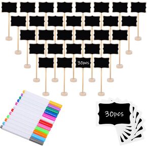 30Pcs Mini Wooden Chalkboard Signs, Small Label Signs with Stand Replacement Stickers, Wooden Blackboard Food Labels Bulk for Party Buffets Weddings, Events, Buffets, Restaurants(3.1 x 2.2inch)