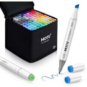 Alcohol Markers, 100 Colors Dual Tips, Coloring Art Marker Set for Adults Kids, Alcohol Based Markers for Permanent, Sketching, Drawing with Non-Blending Pad(Chisel & Fine)