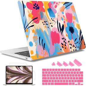 May Chen Compatible with 2024/2023 MacBook Air 15 inch M3 A3114 / M2 A2941 Case, Printed Plastic Hard Shell Case for MacBook Air 15.3 Liquid Retina Diaply Touch ID, Chalk Pink Bow