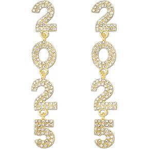 2025 Happy New Year Earrings for Women's, Rhinestone 2025 Number Letter Earrings 2025 New Year Dangle Drop Earrings for New Year’s Eve Dance Party