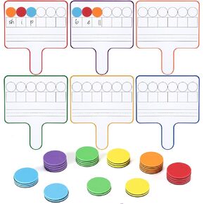 Seajan 6 Pcs Magnetic Paddle Set Education Dry Erase Double Side Handheld Answer Board with Counters Discs Phonemic Awareness Phonics Games Toy for Students Kids (Black)