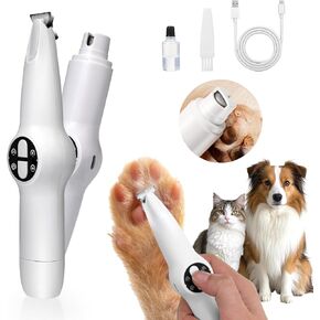 Dog Paw Trimmer for Grooming, 2 in 1 Dog Nail Trimmer with Light, Electric Dog Paw Hair Trimmer, Quiet Dog Clippers Grooming Kit, Paw Shavers for Dogs Feet, Safe Dog Nail Trimmer for Small Large Dogs