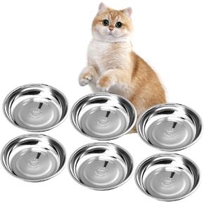 6 Pcs Cat Bowls,7 Inch Stainless Steel Cat Bowls,Shallow Cat Food Bowls,Metal Cat Bowls,Replacement Whisker Fatigue Relief Cat Food Dish for Raised Station
