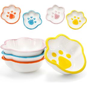 DEAYOU 4 Pack Ceramic Cat Bowls, Small Cat Kitten Feeding Dish, 17 OZ Heavy Duty No Flip Pet Food and Water Bowl for Indoor Cats, Small Dog, Whisker Friendly, Dishwasher Safe, Cute Paw Shape