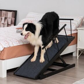 Dog Ramp for Bed, Dog Stairs for Small and Large Dogs, Portable Dog Steps for Bed, Couch, Car, Adjustable Pet Ramp, Anti-Slip Traction Mat Pet Steps, Support up to 210 lbs (Black, LENTH-55.1IN)