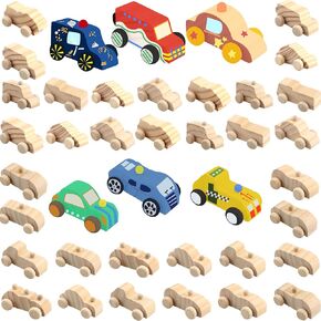 Haconba 36 Pack DIY Wooden Craft Car Unfinished Wood Car Paintable Small Wooden Vehicles for Home Activities Craft Projects Family Time Handicraft, 12 Styles