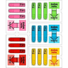 500PCS Sign Here Tabs Stickers, 5 Color Sign Here Flags & Post Arrows for Initial Here Tabs, Sign Here Tabs Sign Here Stickers 0.4X1.7''/3X1.9''