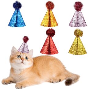 5pcs Party Hats for Stuffed Animals,Dog Party Hat,Mini Stuffed Animal Party Hats with Sequins,Glitter Mini Party Hats with Adjustable Elastic Hat Cord for Holiday Party Birthday Wedding