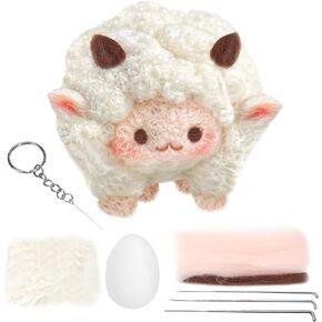 BuleVina 1 Set (White) Mini Sheep Needle Felting Kit, Wool Animal Felting Craft for Beginner Adults, Felting Supplies and Tools, Natural Felting Wool Needles