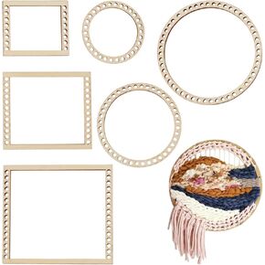 BENECREAT 6Pcs Weaving Loom Kit, Wooden Mini DIY Weaving Loom Rectangle and Round Weaving Looms for Hanging Decor Woven Tapestry Knitted Crafts Making