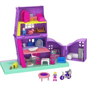 Polly Pocket Doll House with Micro Doll, Toy Bike & Furniture Accessories, Transforming Pollyville Pocket House Playset