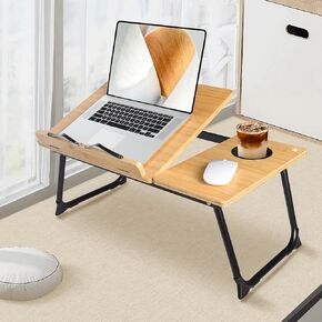 Laptop Desk - Foldable Bamboo Lap Desk with Cup Holder & Breakfast Tray for Bed, Couch, Floor - Working, Eating, & More