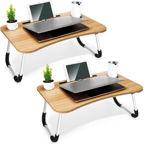 2-Pack Large Lap Desk for Bed & Sofa with Cup Holder & Foldable Legs Laptop Table, Breakfast Serving Tray, Tablet Phone Groove, Foldable Legs