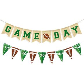Game Day Burlap Banner Football Themed Garland Bunting, Football Birthday Party Decorations, Football Concessions Stand Hanging Sign Outdoor Home Decor