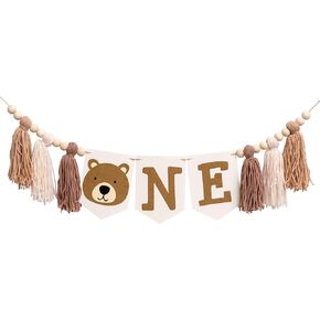 Highchair Banner 1st Birthday, Bear Theme First Birthday Decorations Party Supplies, Birthday Banner Suitable for Birthday, Party, Anniversary, Baby Shower, Baby Photo Booth Props...(Tassels)