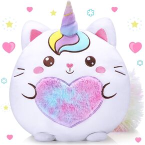 Leyndo 14 Inch Cat Plush Toy Unicorn Cat Stuffed Animal Plush Throw Pillow Cute Cat Plushie Pillow Soft Birthday Party Decoration Gift for Kids Girls Boys Room Sofa Car Decor(Cute)