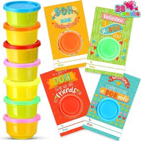 Joyin 28 PCS بطاقات هدايا عيد الحب مع العجين الملون لصالح حفلات الأطفال ، جائزة تبادل الفصول الدراسية في عيد الحب