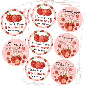 Strawberry Thank You Berry Much for Coming Sticker 1.5 inch Sweet Strawberry Thank You for Celebrating with Us Gift Presents Labels for Birthday Party Favor120pcs (Pink, 1.5 inch)