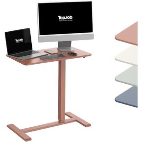 ANYDESK NEST Mobile Standing Desk, Portable with Hidden Wheels, Small Sit Stand Desk, Computer Workstations, Home Use, Couch Side Table, Bedside Table, Kitchen Prep Table, Cordless (Coral)